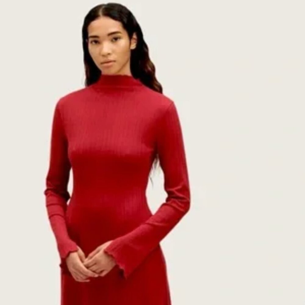 KOTN Red Sheath Maxi Dress with Cuffed Long Sleeves